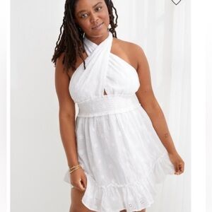 Aerie Eyelet Crossover Dress White